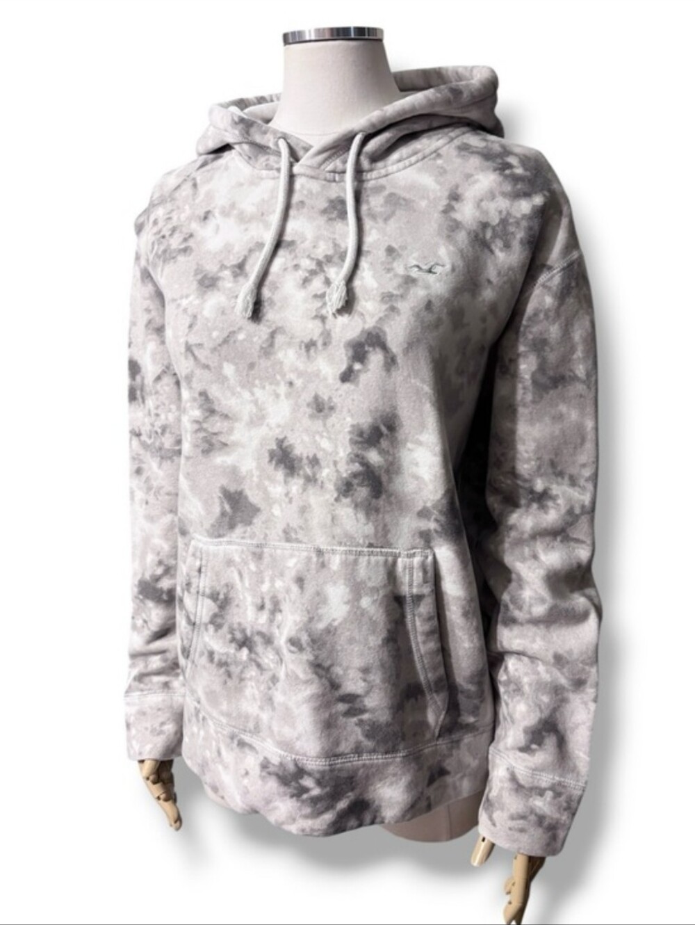 HOLLISTER Grey & White Tie Dye Hoodie Size Small